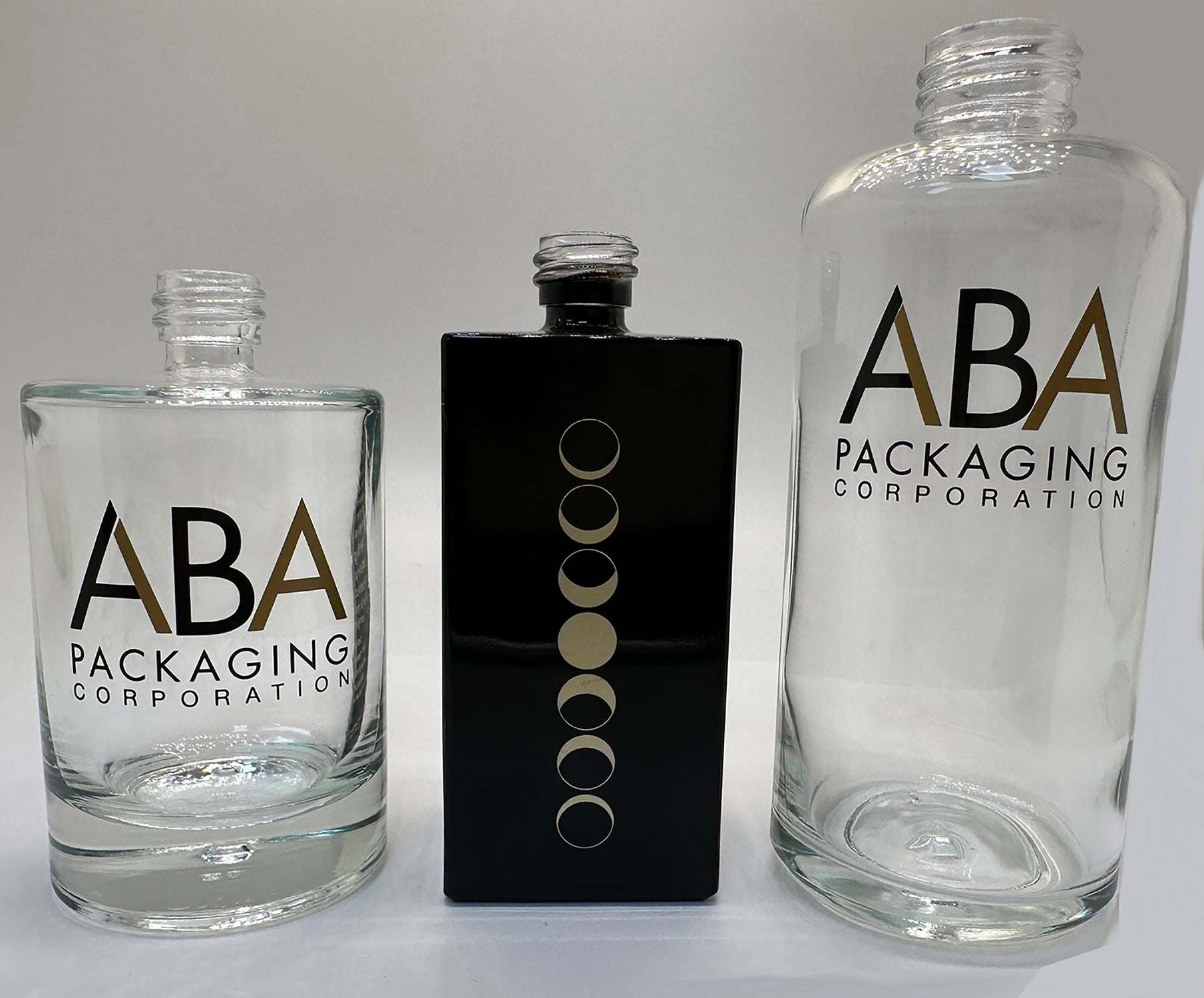Clear bottles with custom ABA Packaging printing